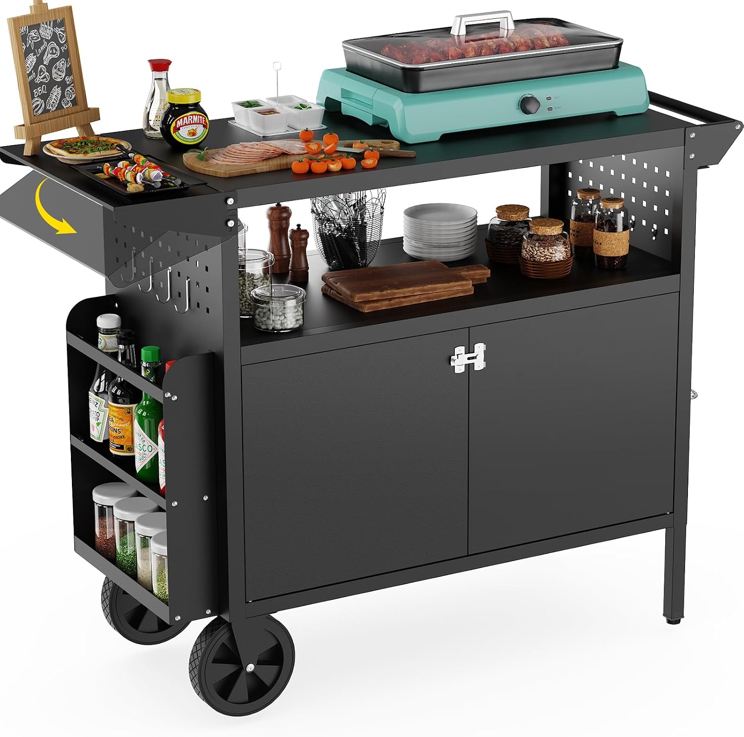 Food Storage With Wheels - Outdoor Grill Cart Table With Storage