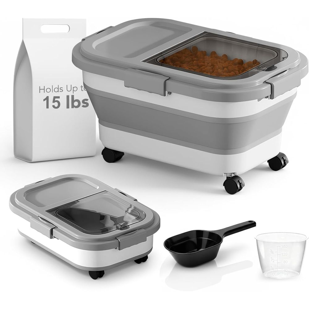Food Storage With Wheels - 15 Lbs Dog/Cat Food Storage Container,