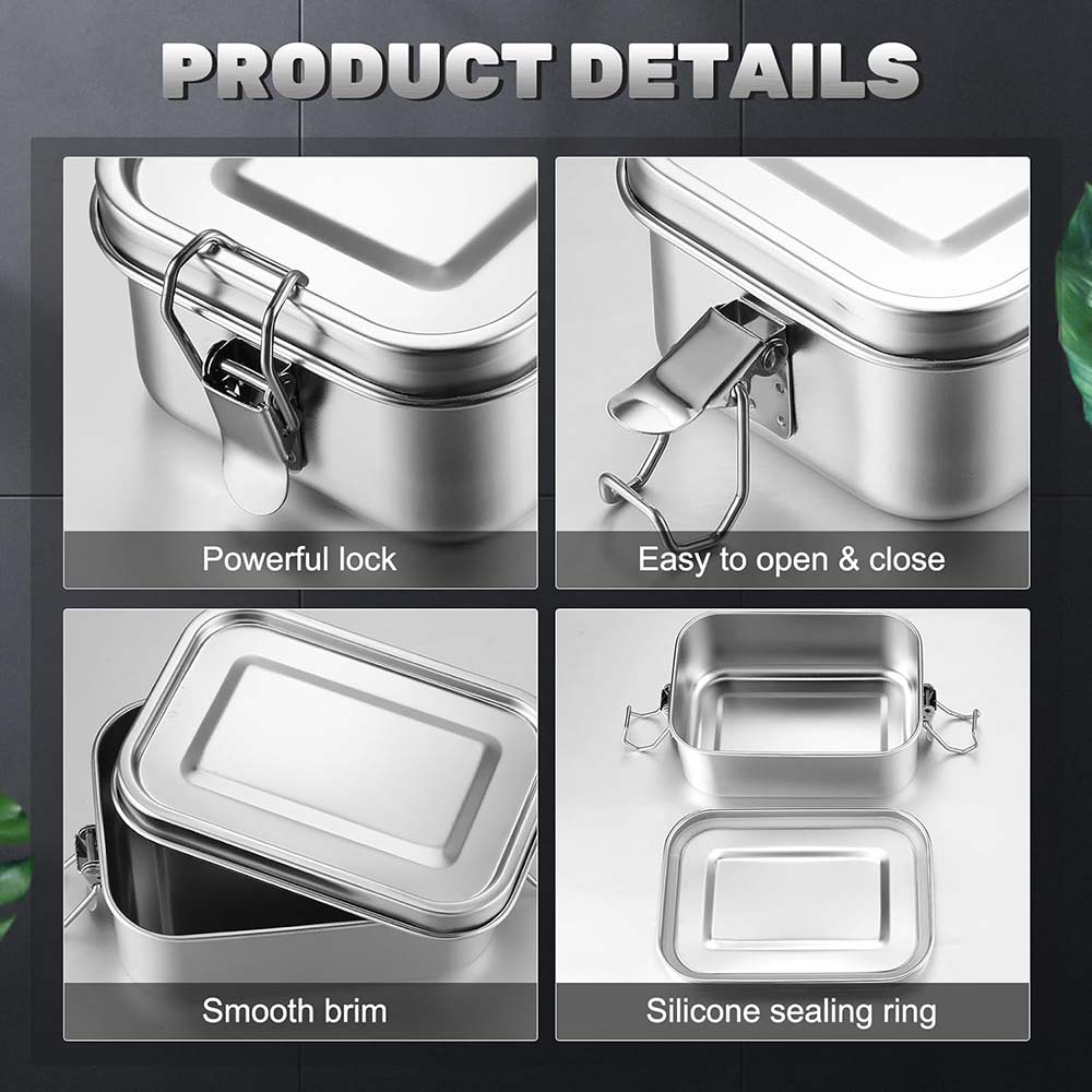 4Pcs Stainless Steel Bento Box - Food Storage Lock Box ulasan dan harga
