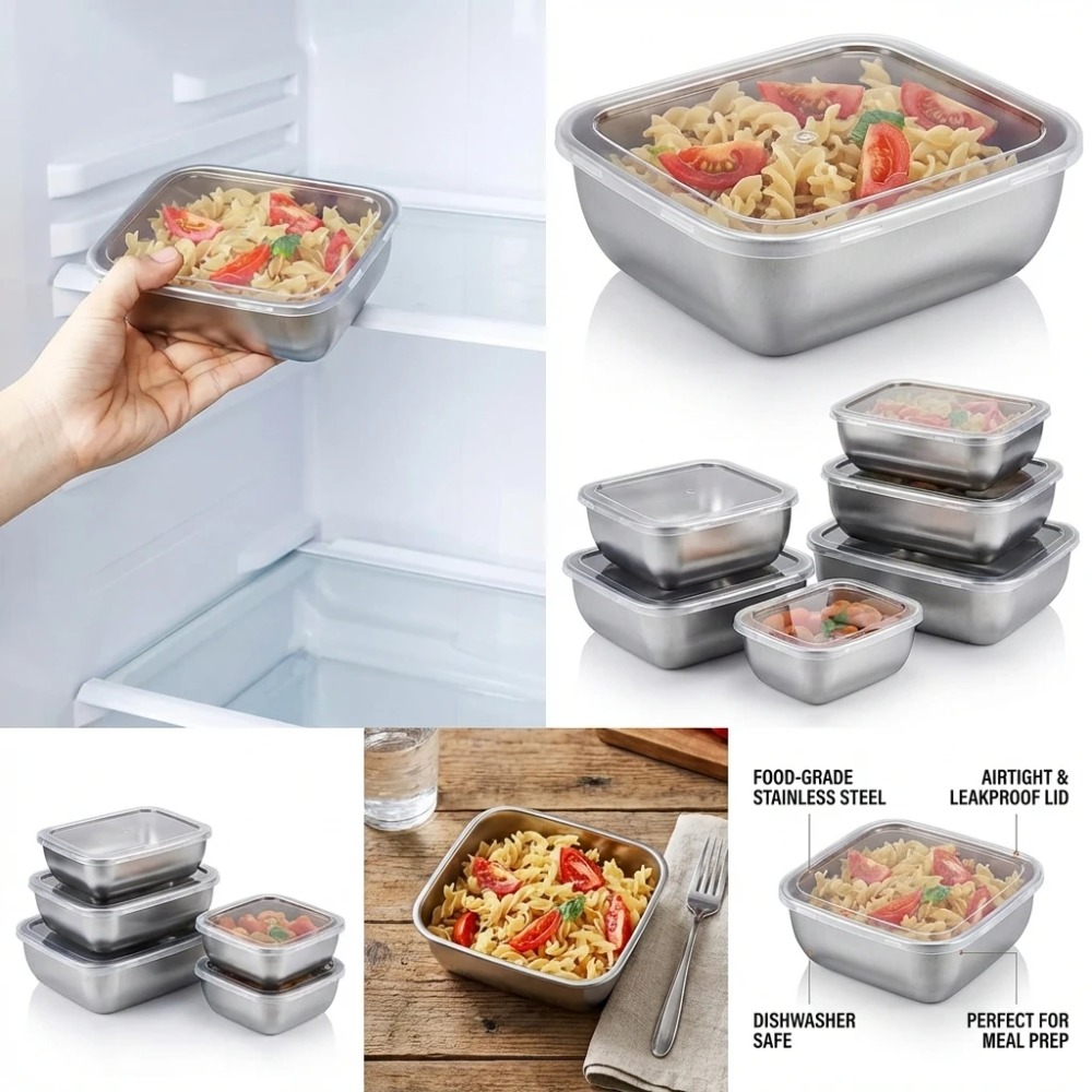6PCS Stainless Steel Food Stor - Food Storage Containers Set ulasan dan harga