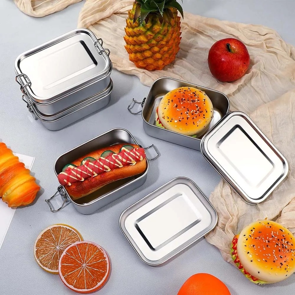Stainless Steel Bento Box Meta - Food Storage Lock Box ulasan dan harga