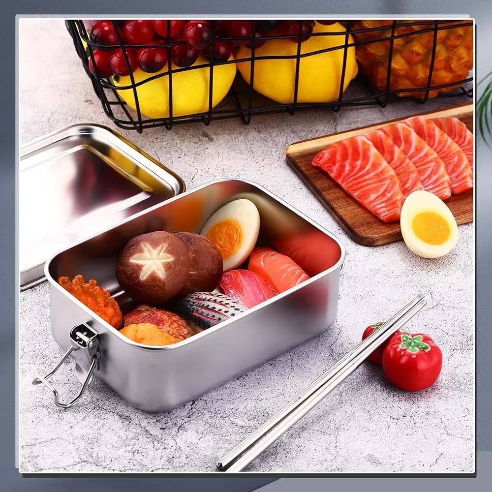 Stainless Steel Bento Box Meta - Food Storage Lock Box ulasan dan harga